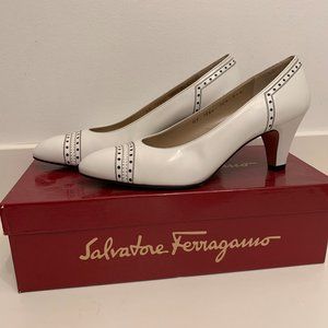 Vintage Ferragamo White Spectator Heels